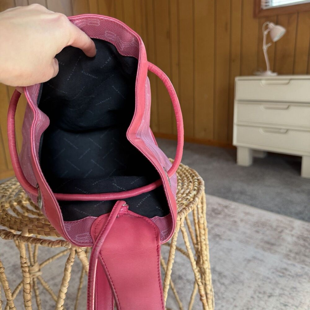 BALENCIAGA 90’s Vintage Bucket Bag Pink Leather Handbag Shoulder Bag Backpack - Picture 13 of 16